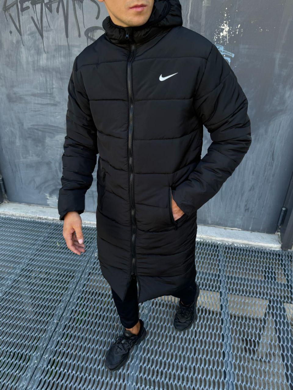 Чоловіча зимова парка Nike чорна спортивна до -25*С Куртка Найк подовжена з капюшоном тепла