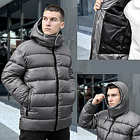 Чоловіча зимова куртка Пуховик Pobedov Snowfall Тепла з капюшоном зима темно-сіра