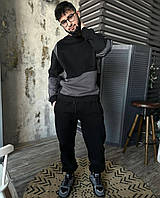 Стильний чорний спортивний чоловічий костюм хорошої якості базовий турецька трьохнитка теплий на флісі не кашлатиться