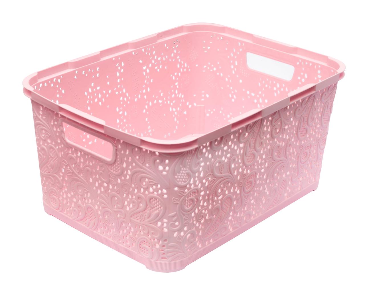 Кошик пластиковий Ажур без кришки рожевий 18 літрів 39*28.5*19 см (Полімерпобут) (для аркушів А4), фото 1