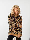 Кавовий жіночий светр оверсайз принт леопард, фото 2