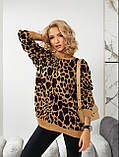 Кавовий жіночий светр оверсайз принт леопард, фото 5