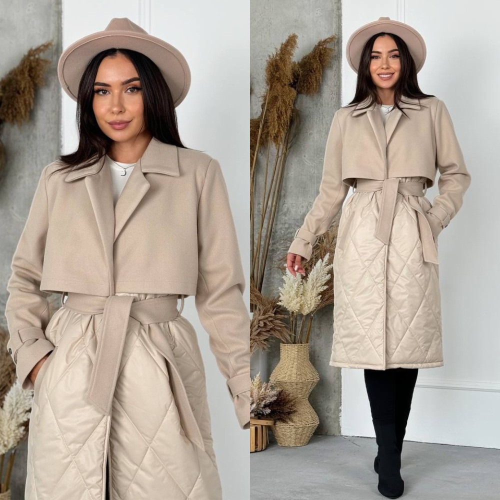 Жіноче комбіноване пальто з кашеміру та плащівки top, фото 1