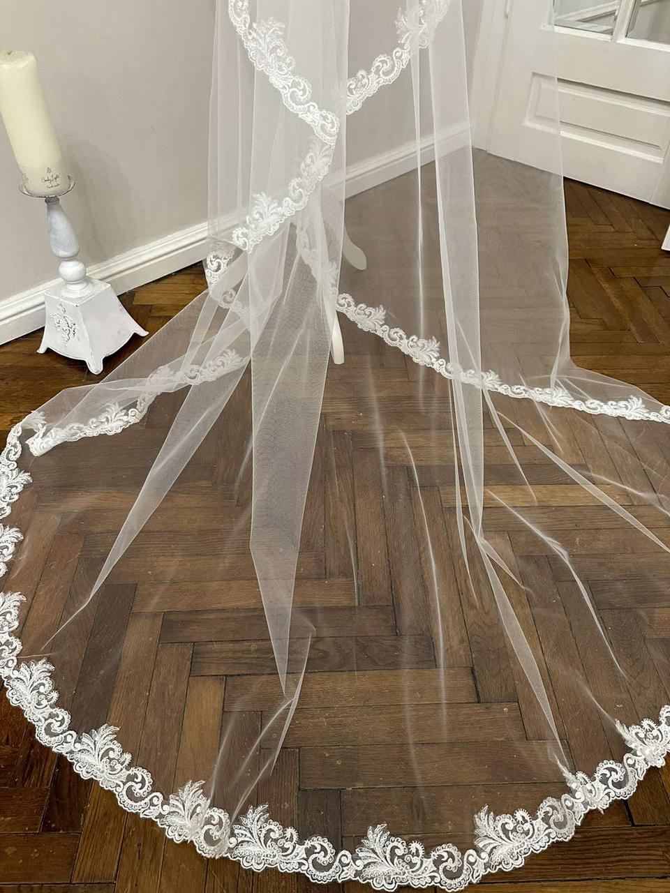 Фата весільна з мереживом Іспанка 2.2 м Весільна фата з мереживом Довга фата з мереживом, фото 1