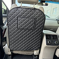 Защита на переднее сиденье сзади от грязи округленная с карманом под планшет из перфорированной Экокожи Черная