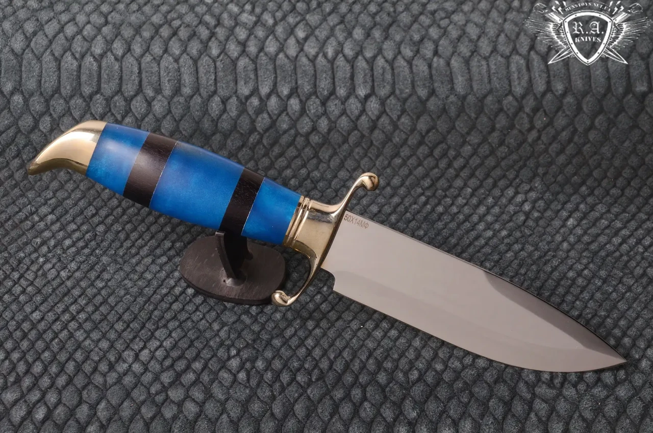 Ніж ручної роботи "Морський" 130х35х2.3см з інструментальної сталі та колодкою з дуба+акрил, фото 1