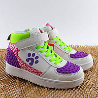 Теплі кросівки дитячі хайтопи для дівчинки на липучках білі тм BiKi