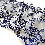 Стрейчеве (еластичне) мереживо синього з айворі кольору шириною 23 см., фото 4