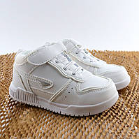 Теплі дитячі кросівки білі хайтопи на липучці BiKi