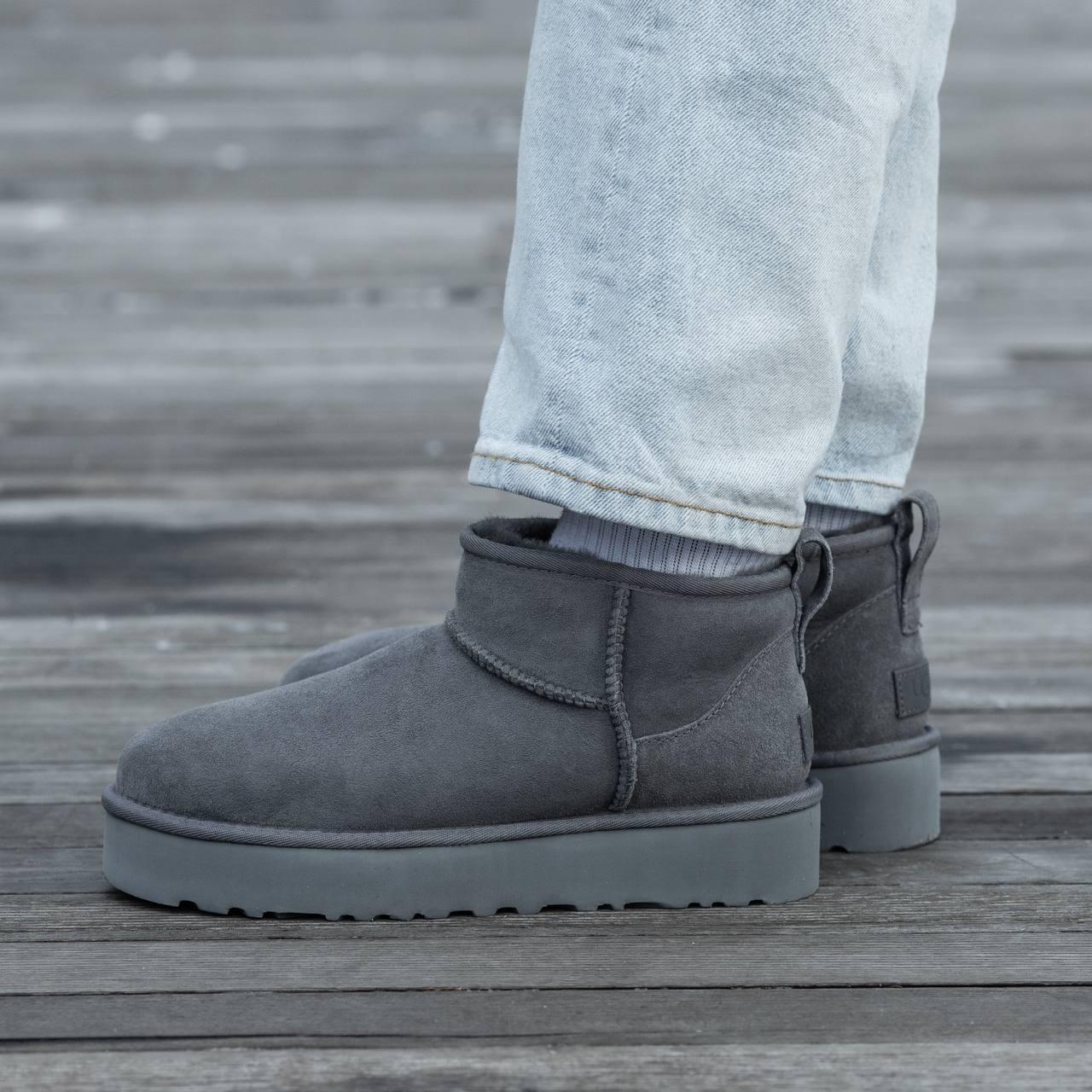 Зимові жіночі черевики UGG Ultra Mini Platform Grey | сірі, платформа, розміри 36–41