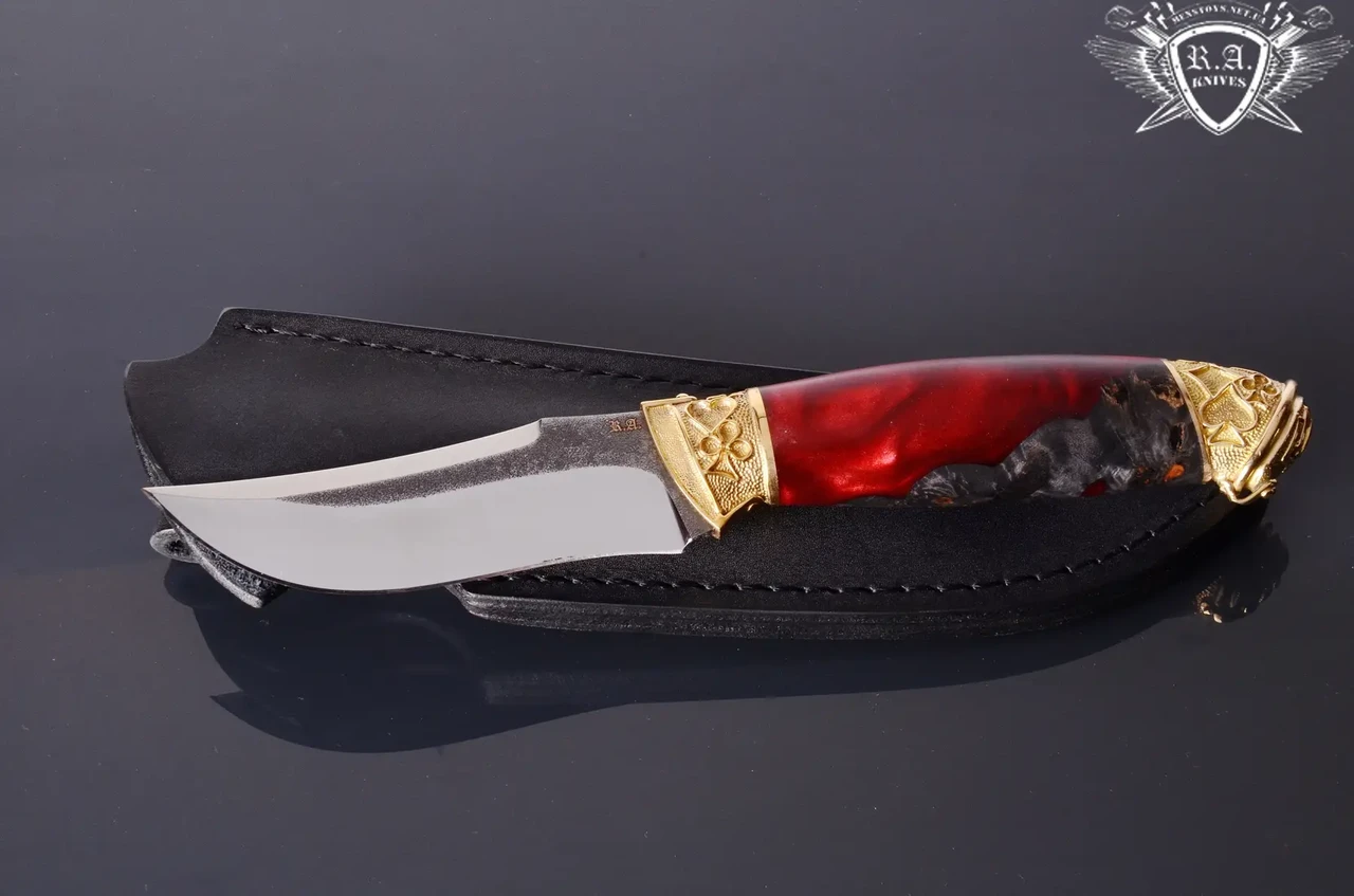 Ніж ручної роботи "Козирний" 110х34х3,6 мм із неіржавкої сталі та колодкою з гібриду, фото 1