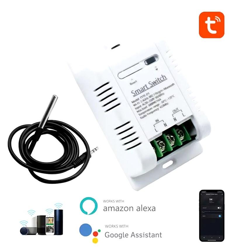Wi-fi RF реле з датчиком температури DS18B20 16A 3000Вт Tuya SmartLife