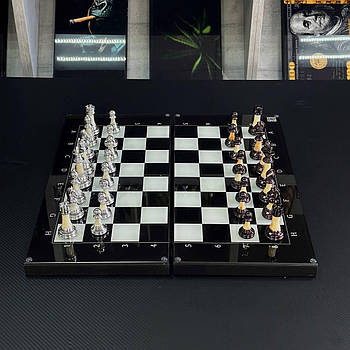Скляні шахи та нарди, 50х23см — Стильний подарунок для цінителів ігор