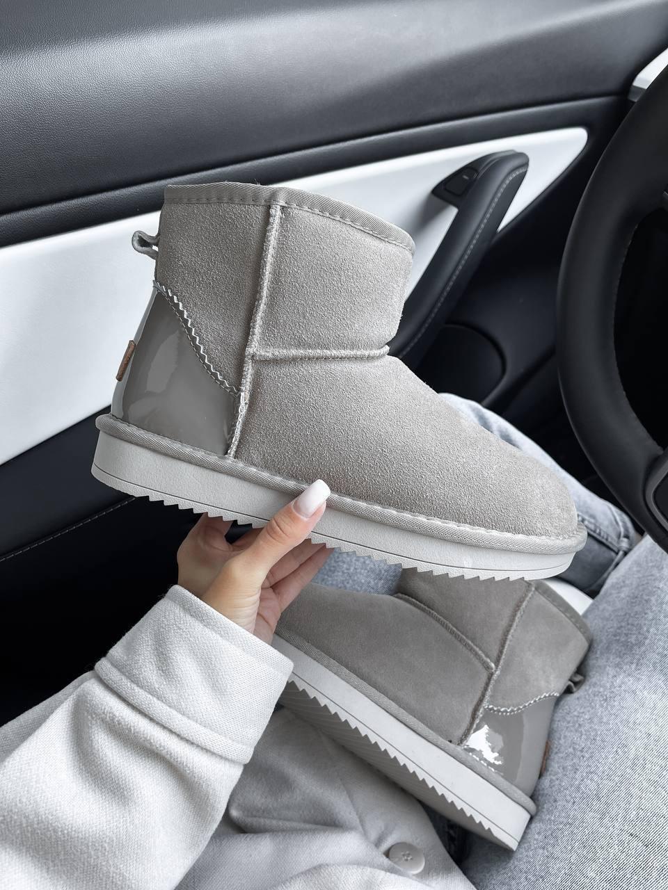Зимові Жіночі Черевики UGG Mini Grey Lacquer | сірі з лакованим ефектом, розміри 37–41