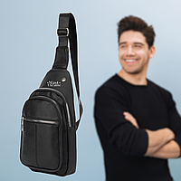 Чоловіча сумка-бананка Jasper Collection на груди з USB-портом та плечовим ременем KB-2378-Black