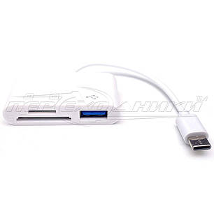 Кабель OTG USB 2.0 Female + micro SD + SD (SDHC) to Type-C, 0.1 м, фото 1
