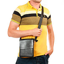 Сумка чоловіча чорна на плече на два відділи під однією блискавкою з екошкіри маленька Dr. Bond 223-1, фото 3