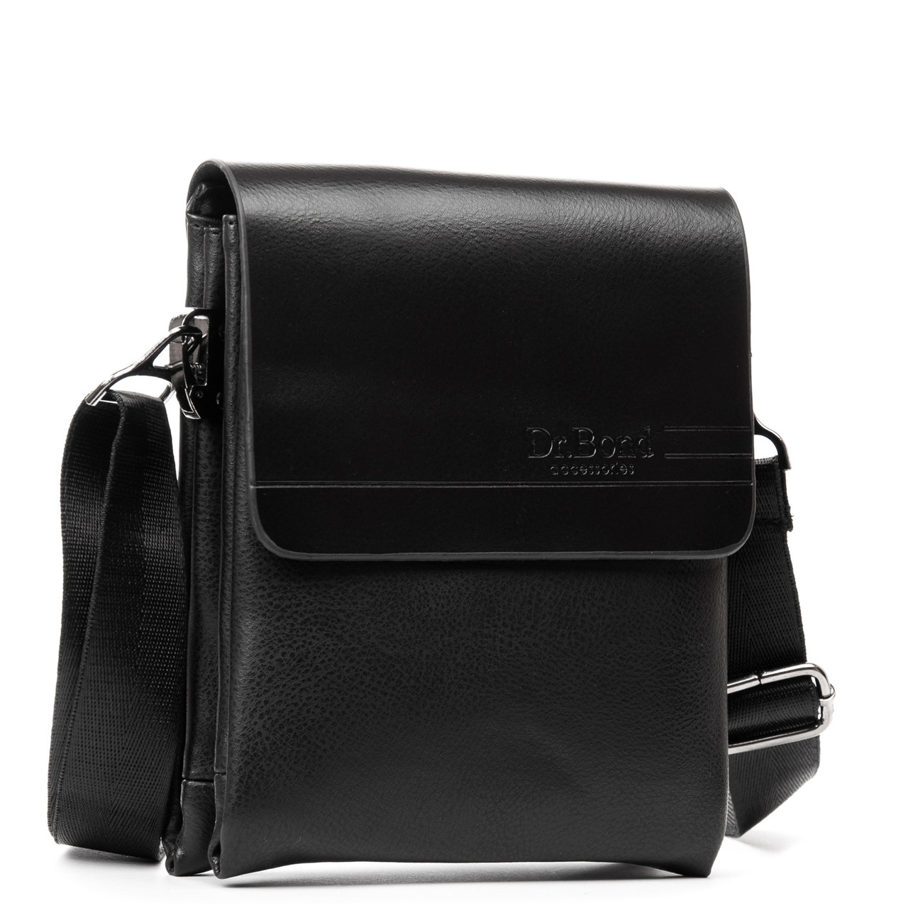 Сумка чоловіча чорна на плече на два відділи під однією блискавкою з екошкіри маленька Dr. Bond 223-1
