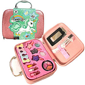 Дитяча косметика Єдиноріг тіні, помада, лаки, пензлики, набір для манікюра, у валізі рожева 20*7*14см (B160)