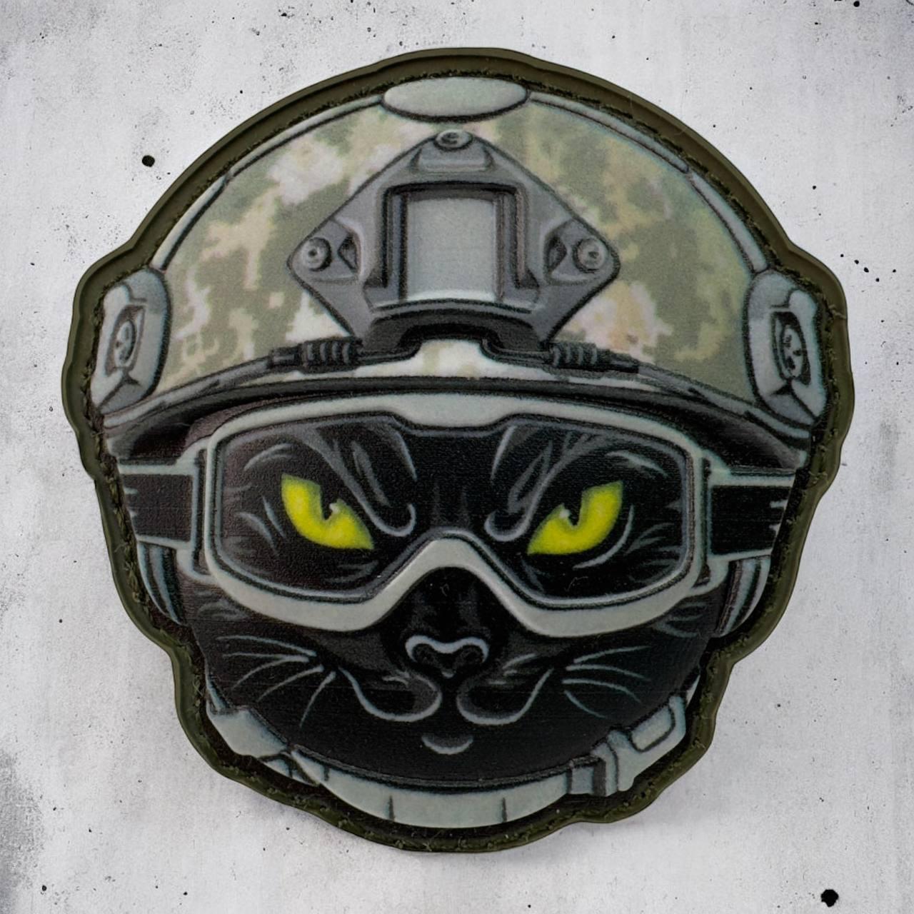 Шеврон чорний кіт на липучці патчі ПВХ