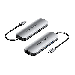USB-хаб Vention 9 in1 USB C HUB адаптер Type-C to x USB 3.0 5 Гбіт/с + HDMI 4K 60 Hz + Type-C Grey (TQLHB)