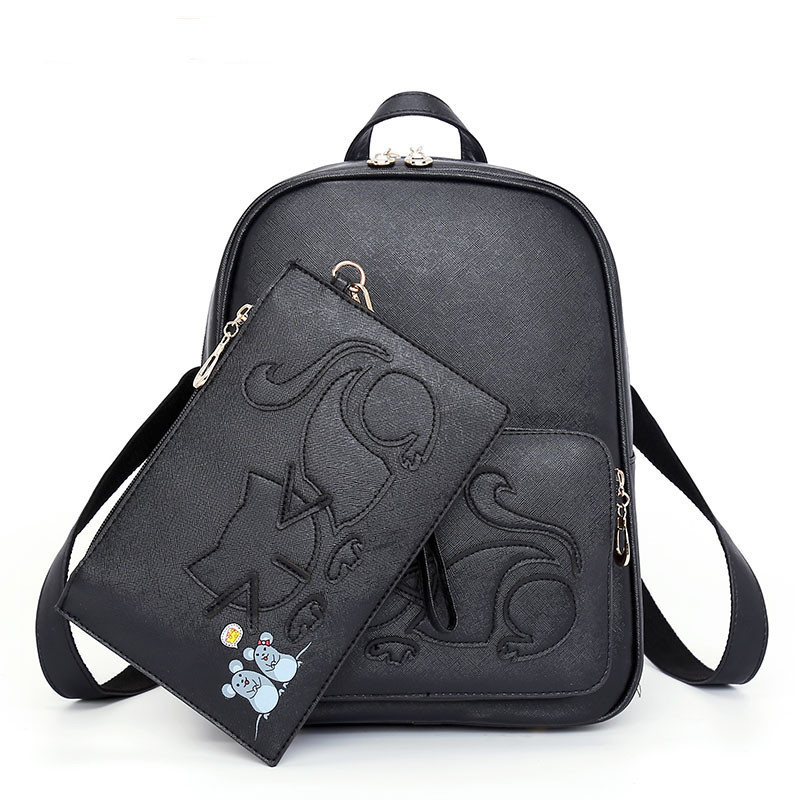 Рюкзак жіночий шкіряний Кіт з клатчем, фото 1