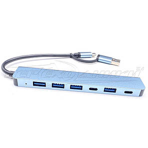 HUB міні Type-C (USB) to 1*USB 3.0 + 4*USB 2.0 + 2*type C, преміум, фото 4