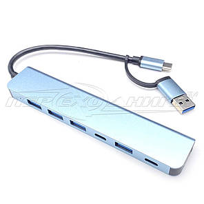 HUB міні Type-C (USB) to 1*USB 3.0 + 4*USB 2.0 + 2*type C, преміум, фото 3