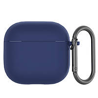 Силіконовий чохол для навушників Apple Airpods 4 | чохол + карабін | темно-синій