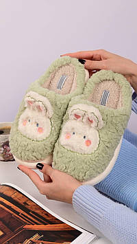 Жіночі кімнатні зелені капці з зайчиком Тп167