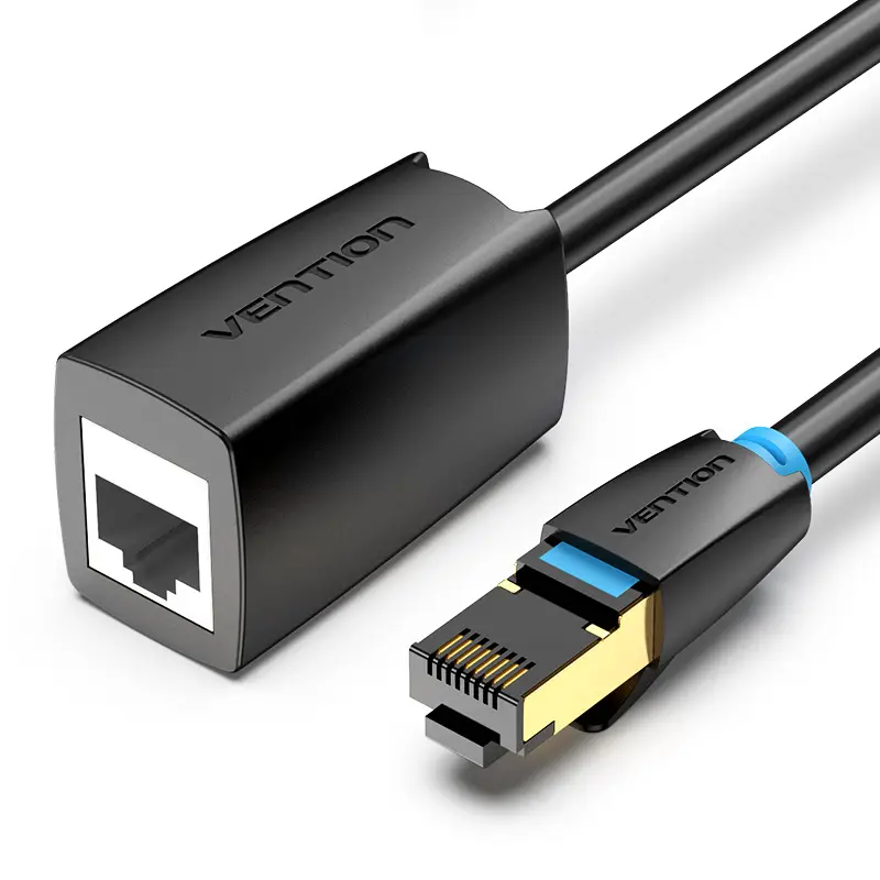 Подовжувач мережевого кабелю 40 Гбіт/с RJ45 Vention Ethernet-кабель-подовжувач Cat 8 1 м Black (IKHBF), фото 1