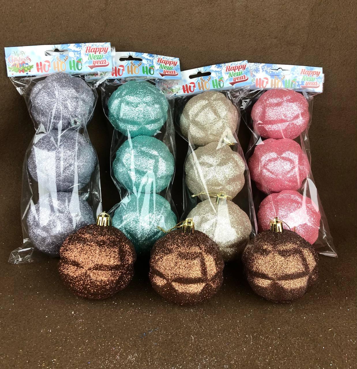 Набір новорічних куль "Рельєф квадрат" 8см 3шт