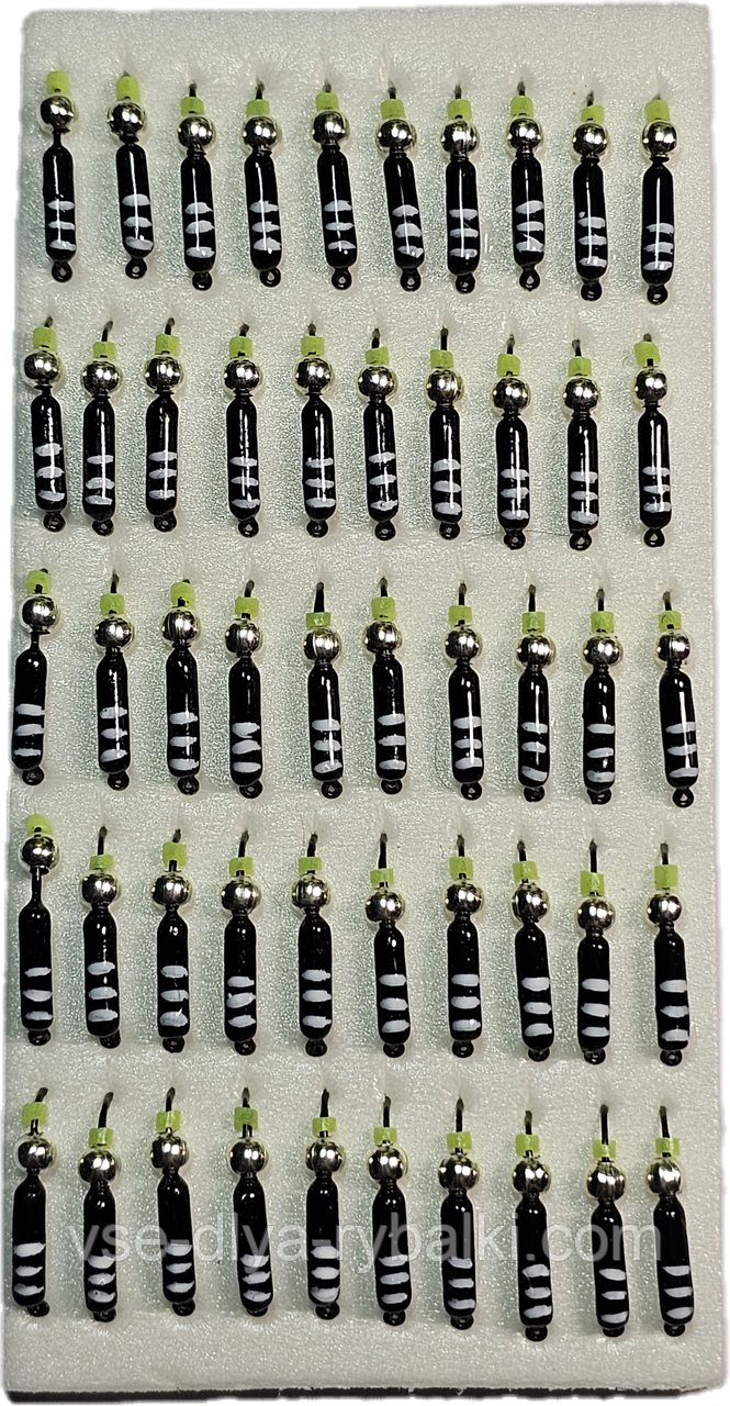 Мормилка вольфрамова чорна з білими смужками цвяхарик срібло 0,5 г, фото 1