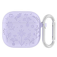 Силіконовий чохол для навушників Apple Airpods 4 | Flowers HMU | чохол + карабін | світло-бузковий