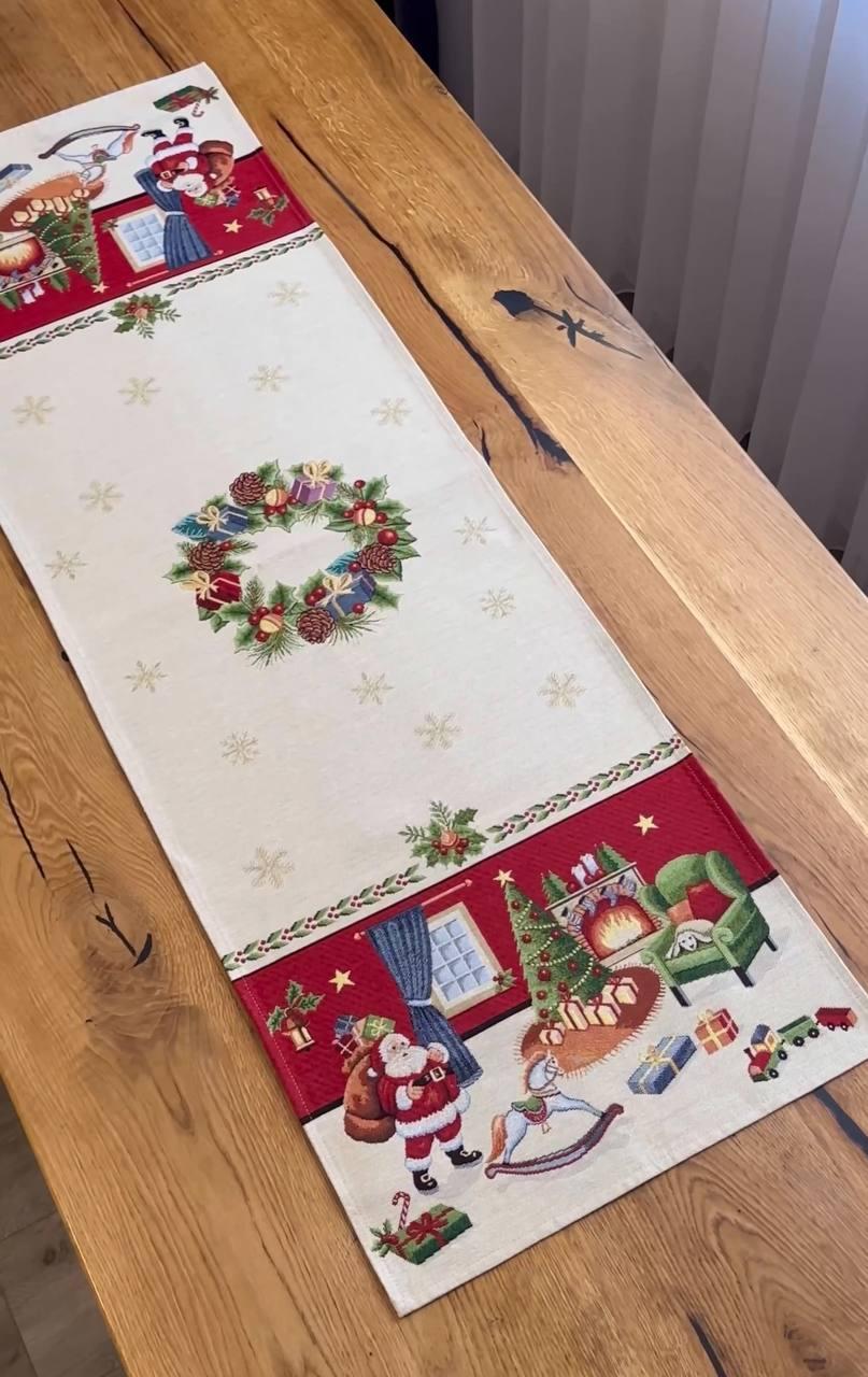 Доріжка на стіл Новорічна, 45x140 см., гобелен з золотим люрексом, фото 1