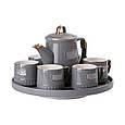 Чайний сервіз на 6 персон із чайником заварником на керамічній підставці сірий Lugi, фото 6