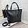 Велика жіноча сумка формату А4 міська модна чорна екошкіра, фото 8