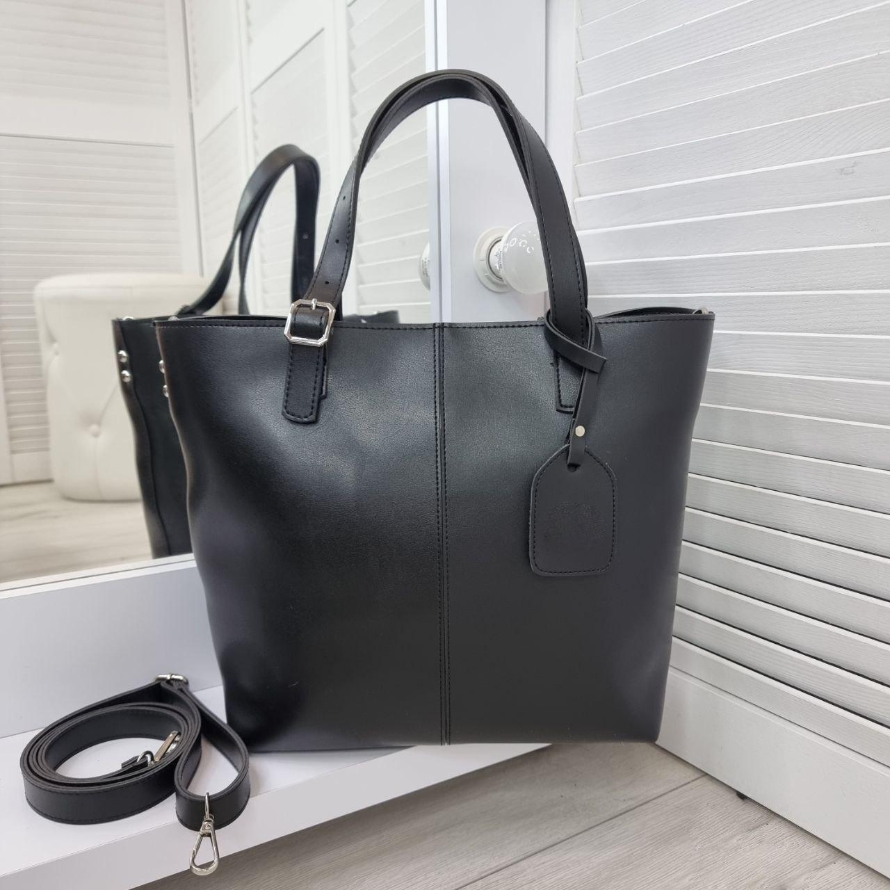 Велика жіноча сумка формату А4 міська модна чорна екошкіра