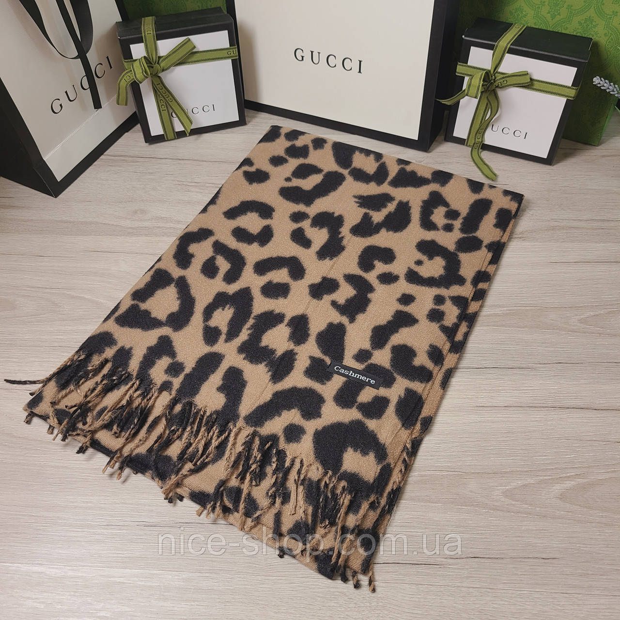 Шарф кашемір з леопардовим принтом