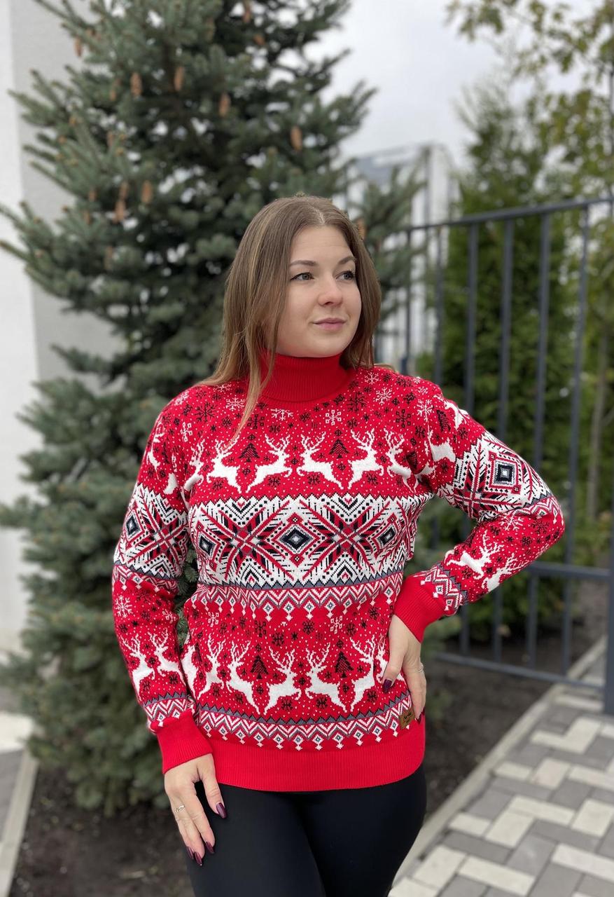 Свитер женский новогодний с оленями теплая женская зимняя кофта ...