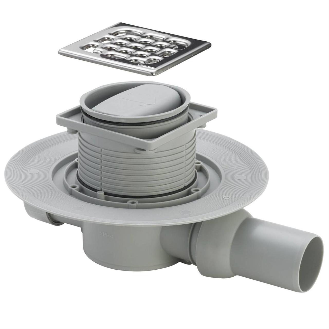 Трап с сухим затвором VIEGA ф50, нерж., решетка 100*100, горизонт.  583217, фото 1