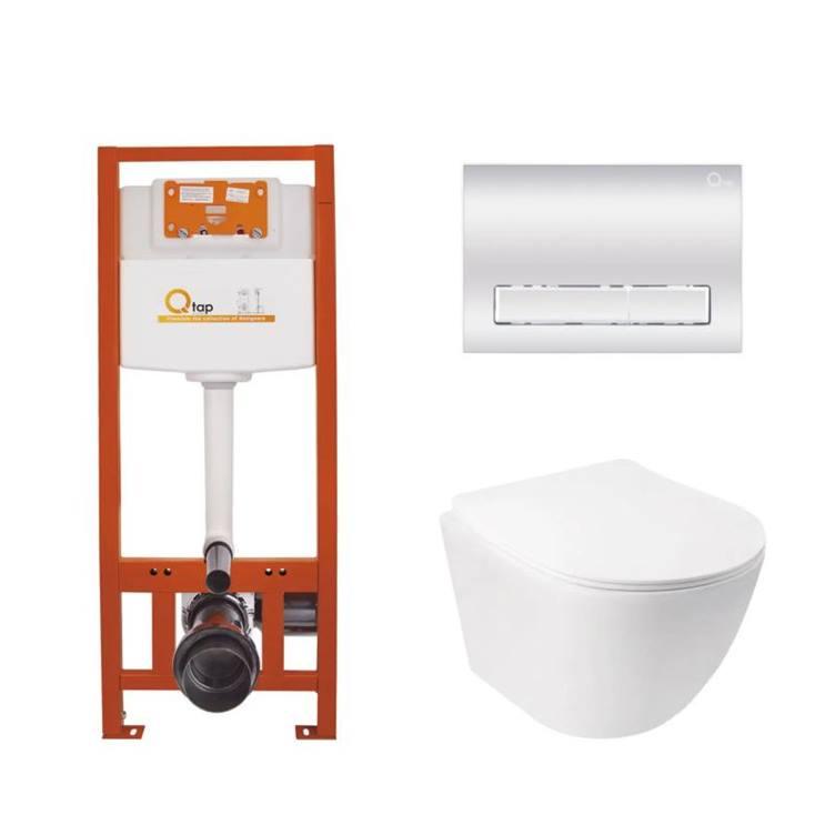 Комплект: Qtap Jay Ultra Quiet подвесной унитаз QT07335177W + Nest комплект установки 4в1 (линейная клавиша Chrome) QT0133M425 +