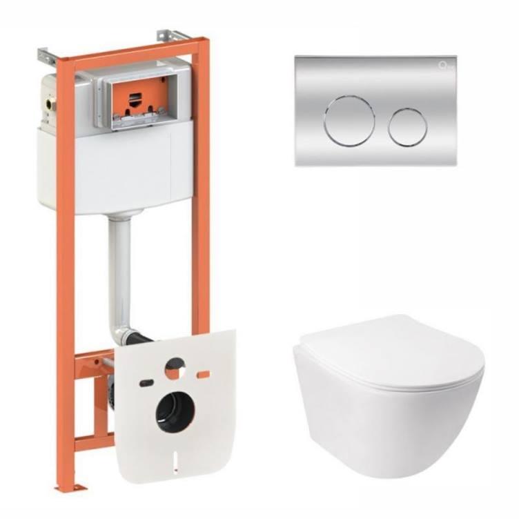 Комплект: Qtap Jay Ultra Quiet подвесной унитаз QT07335177W + Nest комплект установки 4в1 (круглая клавиша Chrome) QT0133M425 +