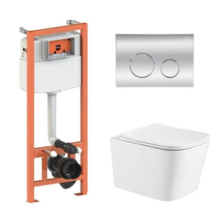 Комплект: Qtap Crow Ultra Quiet подвесной унитаз QT05335171W + Nest комплект установки 4в1 (круглая клавиша Chrome) QT0133M425 +
