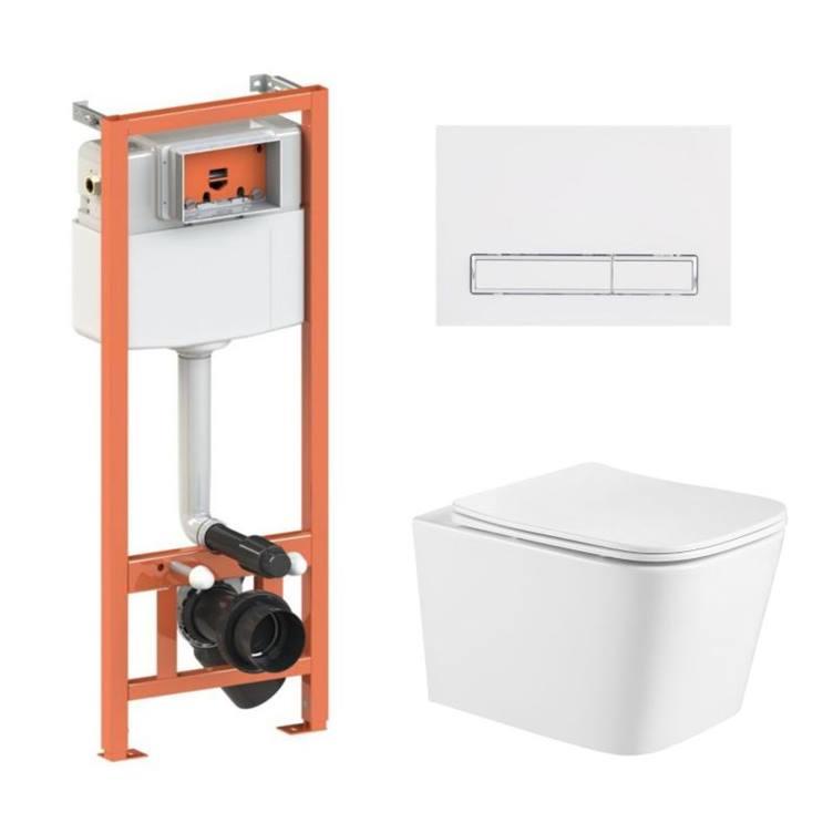Комплект: Qtap Crow Ultra Quiet подвесной унитаз QT05335171W + Nest комплект установки 4в1 (линейная клавиша White) QT0133M425 +