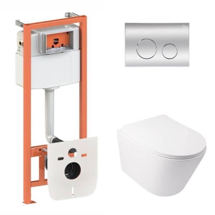 Комплект: Qtap Swan Ultra Quiet подвесной унитаз QT16335179W + Nest комплект установки 4в1 (круглая клавиша Chrome) QT0133M425 +