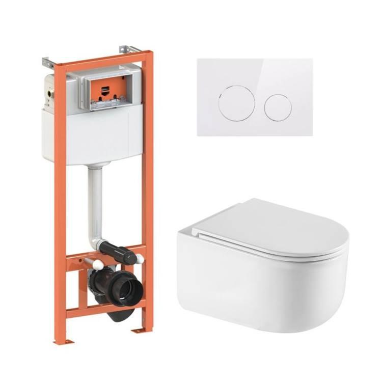 Комплект: Qtap Taurus Ultra Quiet подвесной унитаз QT2433084EUQW + Nest комплект инсталляции 4в1 (Клавиша круглая White)