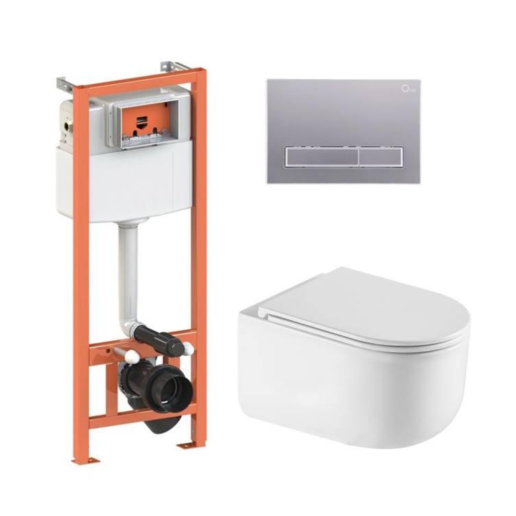 Комплект: Qtap Taurus Ultra Quiet подвесной унитаз QT2433084EUQW + Nest комплект инсталляции 4в1 (Клавиша линейная Satin)