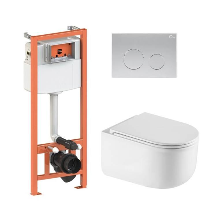 Комплект: Qtap Taurus Ultra Quiet подвесной унитаз QT2433084EUQW + Nest комплект инсталляции 4в1 (Клавиша круглая Satin)