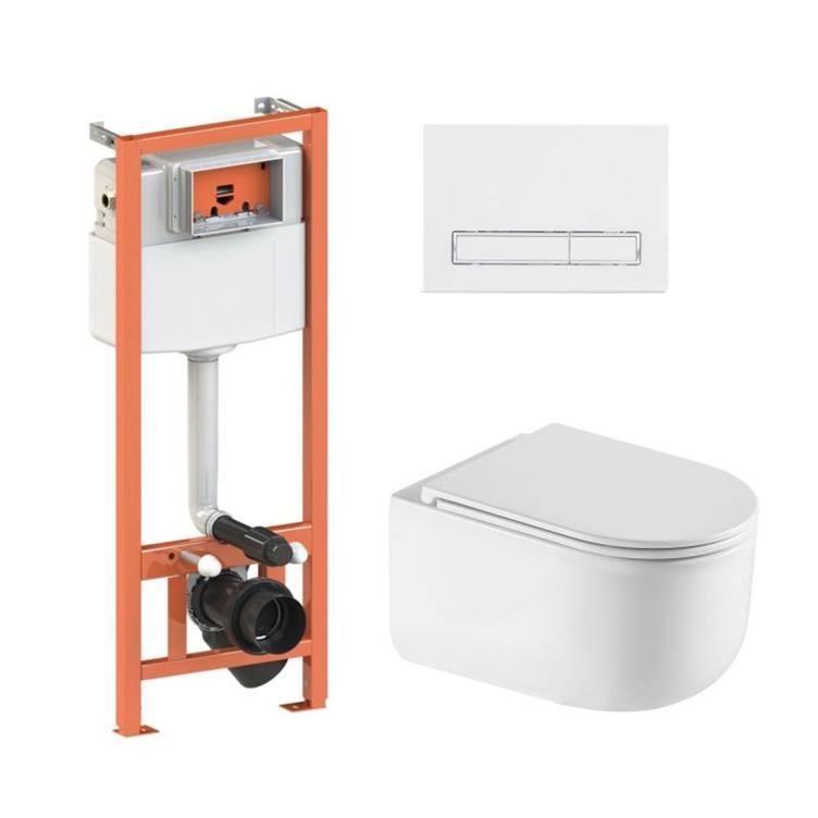 Комплект: Qtap Taurus Ultra Quiet подвесной унитаз QT2433084EUQW + Nest комплект установки 4в1 (Клавиша линейная White) QT0133M425